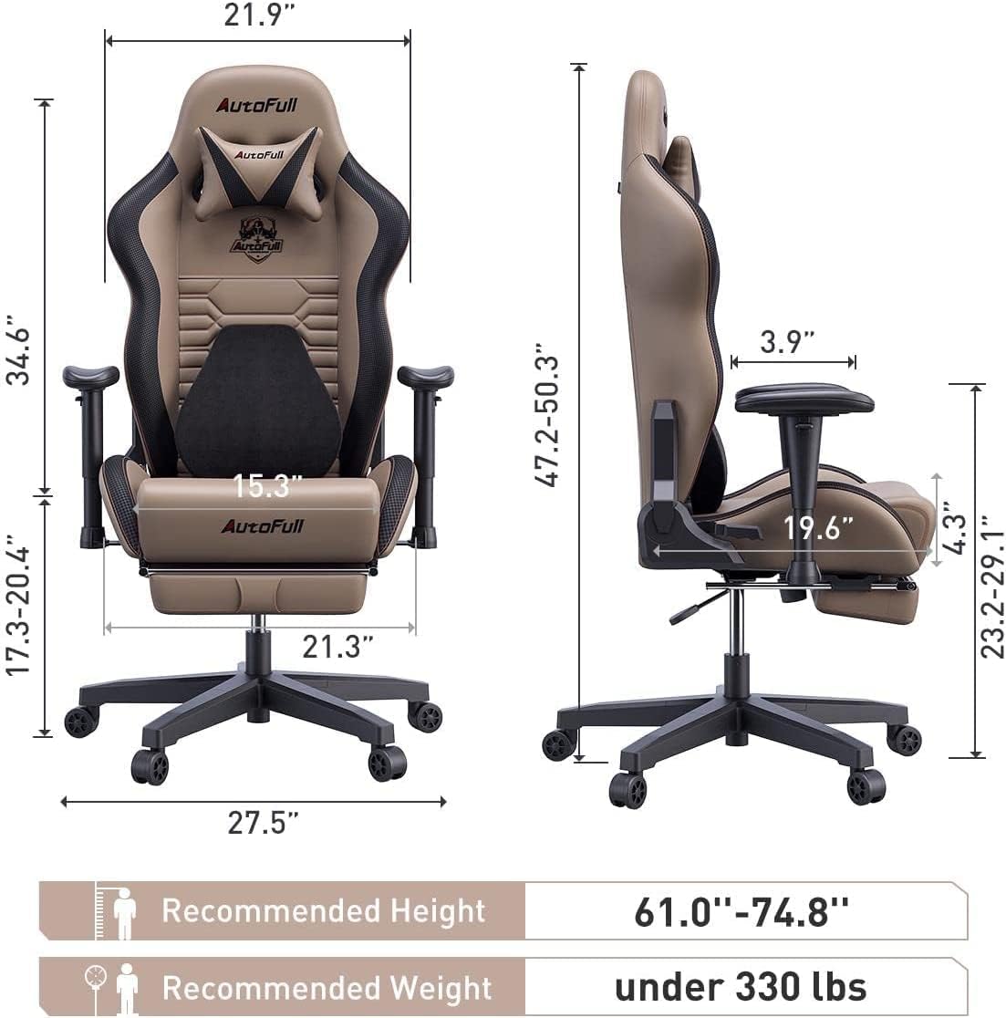 AutoFull C3 Gaming Chair Ergonomic Office Chair with 3D Bionic Lumbar Support, Racing Style Premium PU Leather Computer Chair Gamer Chairs with Footrest and Headrest(3-Years Warranty)