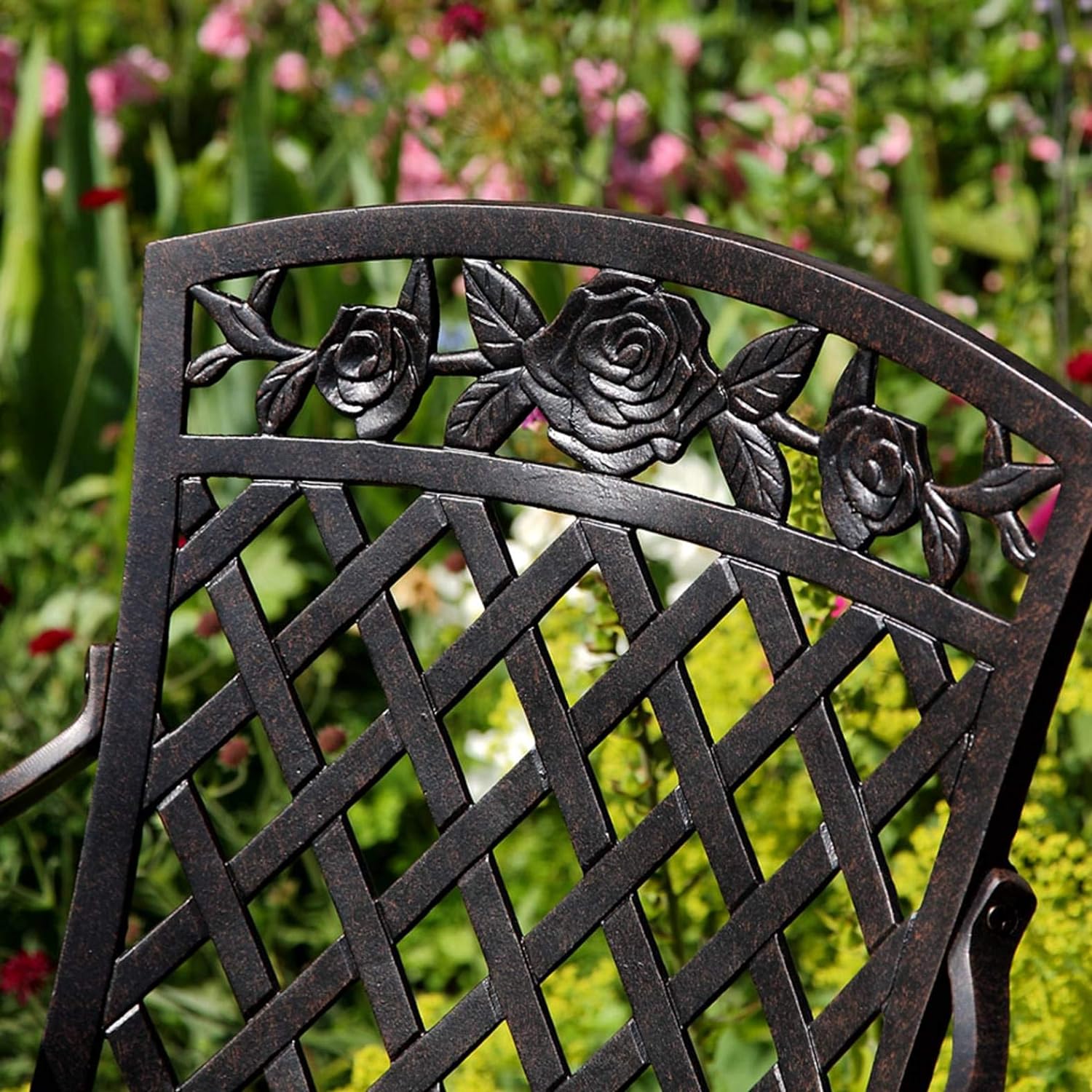 Lazy Susan - Flora Round 4 Seater Cast Aluminium Garden Set - Antique Bronze (Rose chairs)