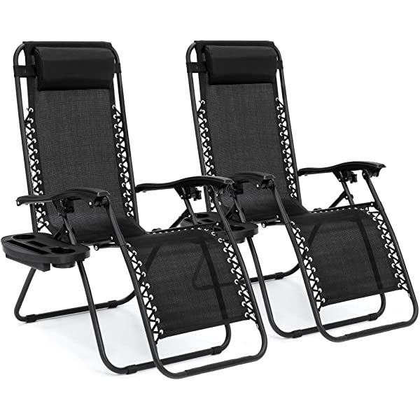 Best Choice Products Set of 2 Adjustable Steel Mesh Zero Gravity Lounge Chair Recliners w/Pillows and Cup Holder Trays - Burgundy