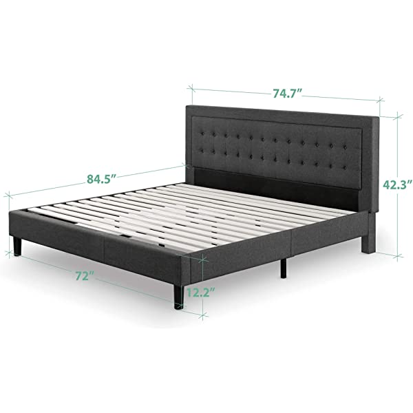 Zinus Dachelle Upholstered Platform Bed Frame / Mattress Foundation / Wood Slat Support / No Box Spring Needed / Easy Assembly, Queen, Platform Bed Only, Dark Grey Dark Grey Queen Platform Bed Only