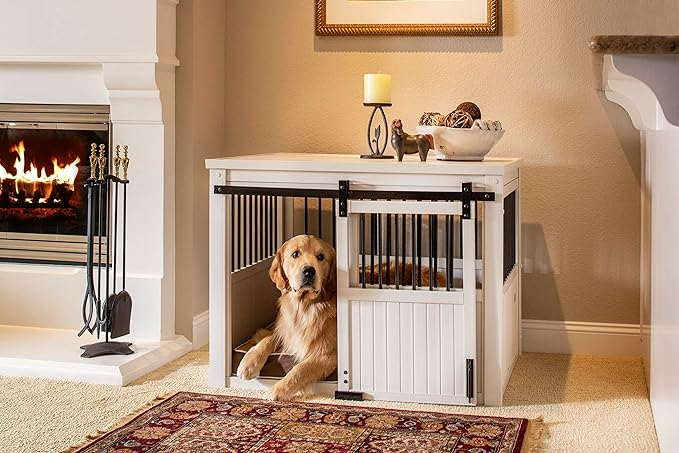 New Age Pet ECOFLEX Homestead Sliding Barn Door Furniture Style Dog Crate - Antique White, Extra