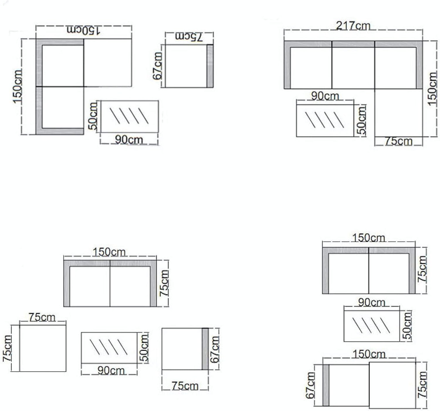 EVRE California Black Outdoor Rattan Garden Furniture Conversation Set with Handwoven PE Wicker Sectional Sofa Glass Top Table Cushions for Patio Deck Conservatory