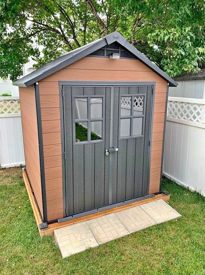 Keter Newton plastic garden storage shed, brown, 2.2 x 2.13 m