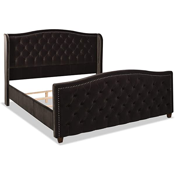 Jennifer Taylor Home Marcella Collection Queen Wingback Tufted Hand-Applied Nail Heads Upholstered Bed, Antique White Antique White Queen