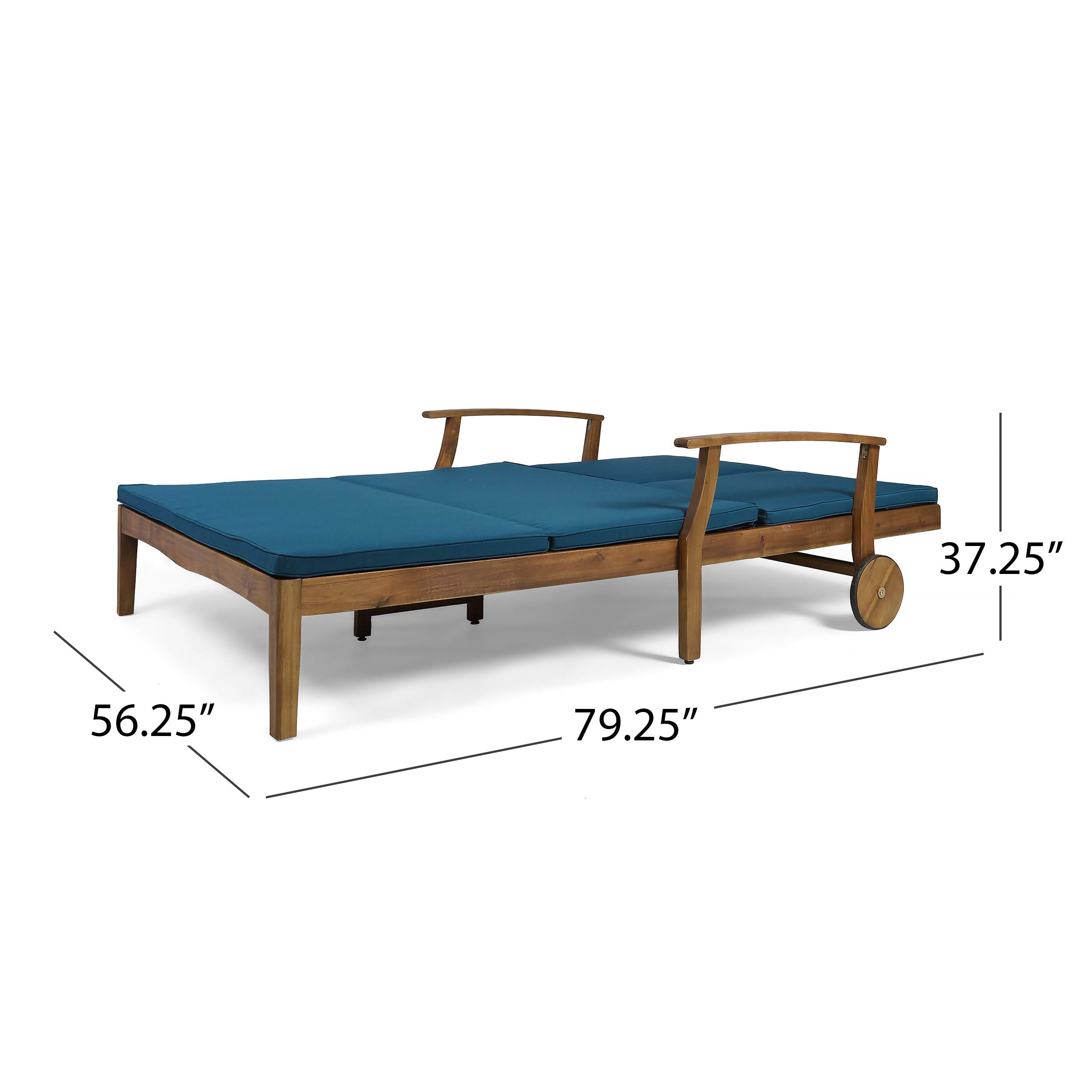 【Home&Garden】Samantha Double Chaise Lounge for Yard & Patio, Acacia Wood Frame, Teak Finish with Cushions