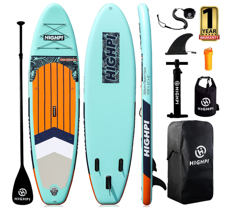 Highpi Inflatable Stand Up Paddle Board 10'6''/11' Premium SUP W Accessories & Backpack, Wide Stance, Surf Control, Non-Slip Deck, Leash, Paddle and Pump, Standing Boat for Youth & Adult