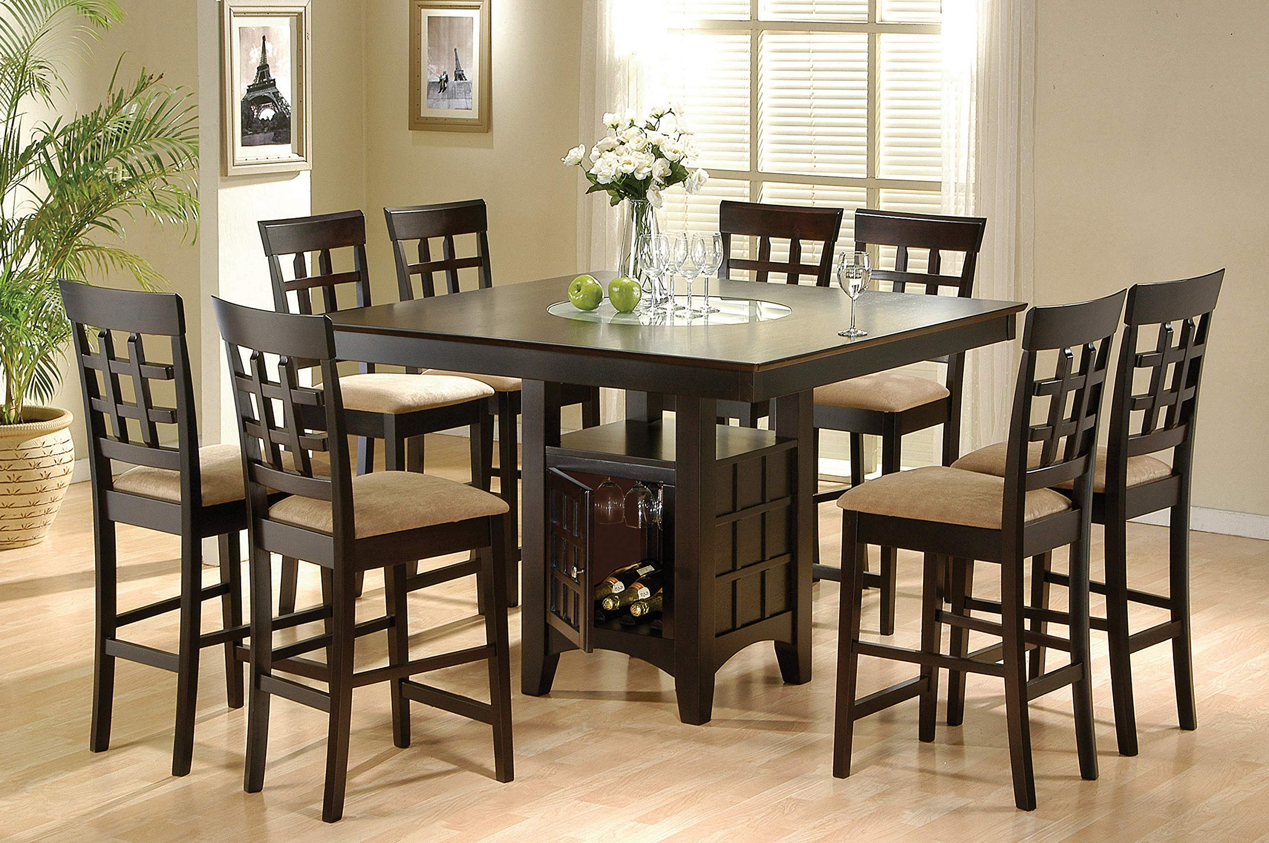 【Furniture】9 Piece Counter Height Storage Dining Table with Lazy Susan & Chair Set