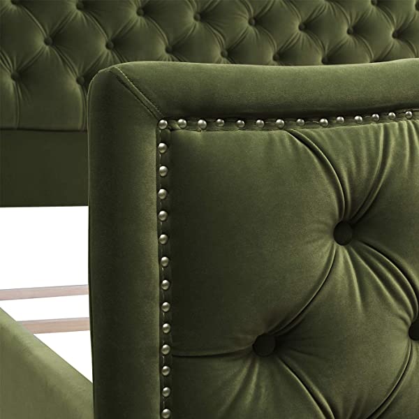 Jennifer Taylor Home Marcella Collection Queen Wingback Tufted Hand-Applied Nail Heads Upholstered Bed, Antique White Antique White Queen