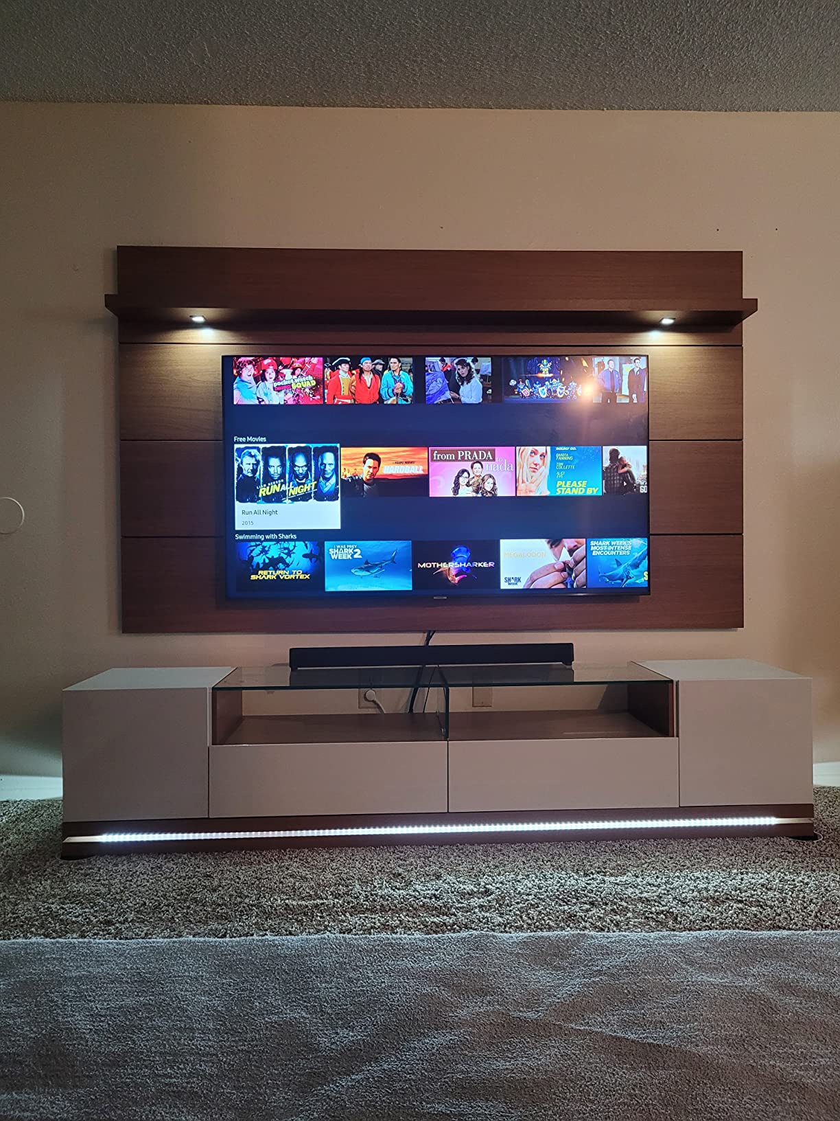 【Furniture】Vanderbilt TV Stand and Cabrini 2.2 Floating Wall TV Panel with LED Lights