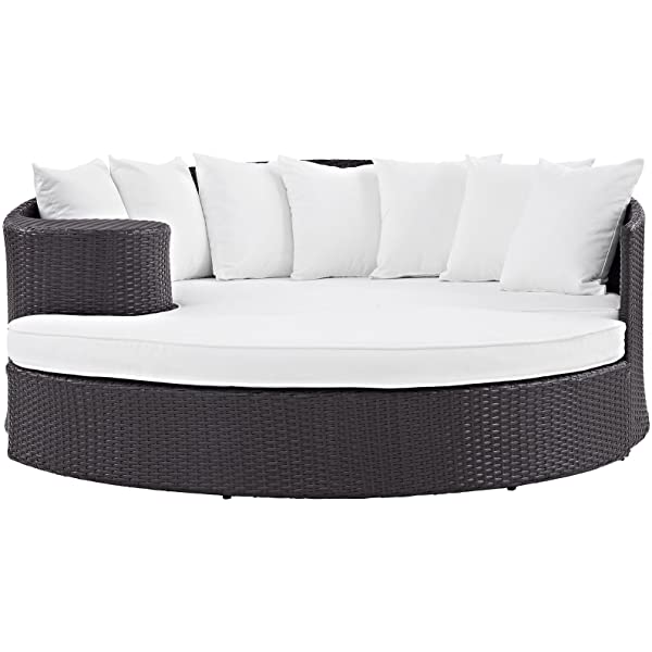 Modway Convene Wicker Rattan Outdoor Patio Poolside Sectional Sofa Daybed with Cushions in Espresso Turquoise