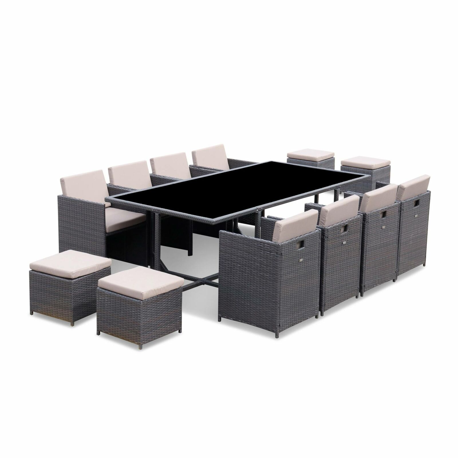 【Home&Garden】Meuble de Jardin en Poly rotin Lounge Outdoor Canapé Lounge Set Noir