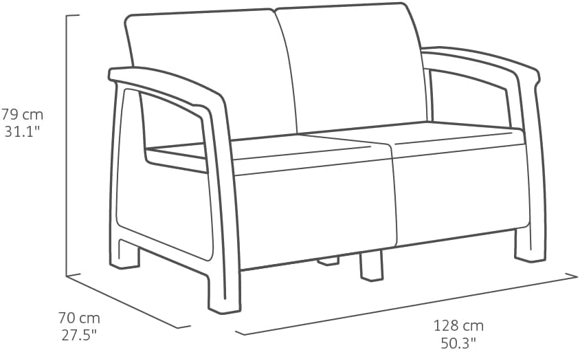 Keter GF06784 Corfu Outdoor 4 Seater Rattan Sofa Furniture Set with Accent Table - Graphite with Cream/Mushroom Cushions