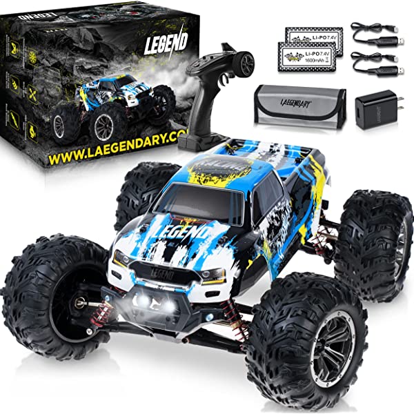 1:10 Scale Large RC Cars 50+ kmh Speed - Boys Remote Control Car 4x4 Off Road Monster Truck Electric - Hobby Grade Waterproof Toys Trucks for Kids and Adults - 2 Batteries + Connector for 40+ Min Play Black - Red 1:10 Scale 31 mph