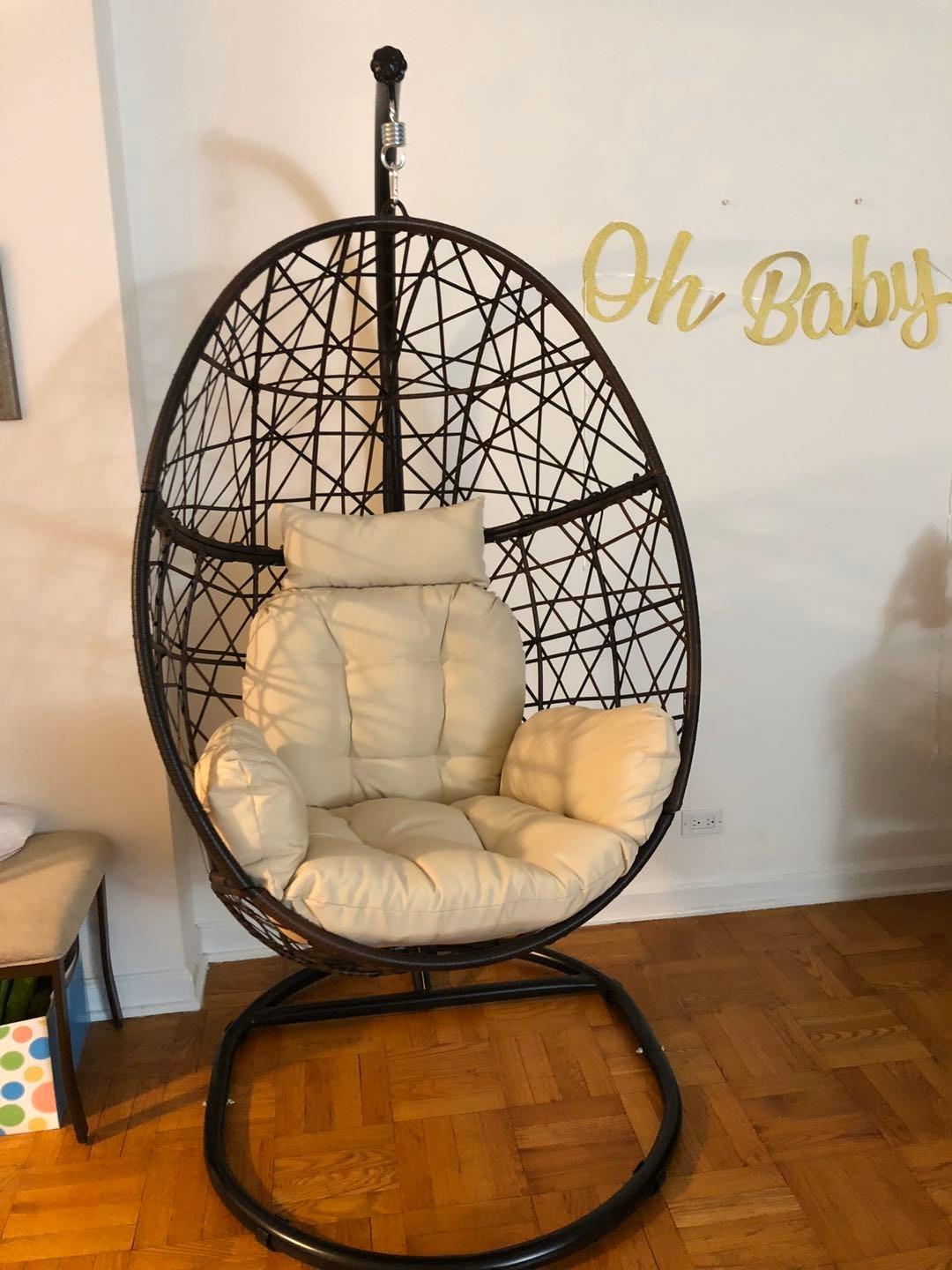 【Furniture】Double Egg Chair with Stand, Luxury Wicker Rattan Patio Basket Swing Egg Chair