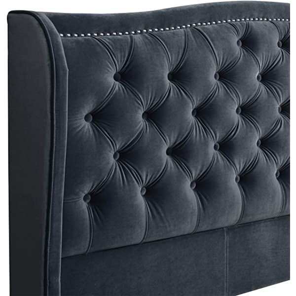 Jennifer Taylor Home Marcella Collection Queen Wingback Tufted Hand-Applied Nail Heads Upholstered Bed, Antique White Antique White Queen