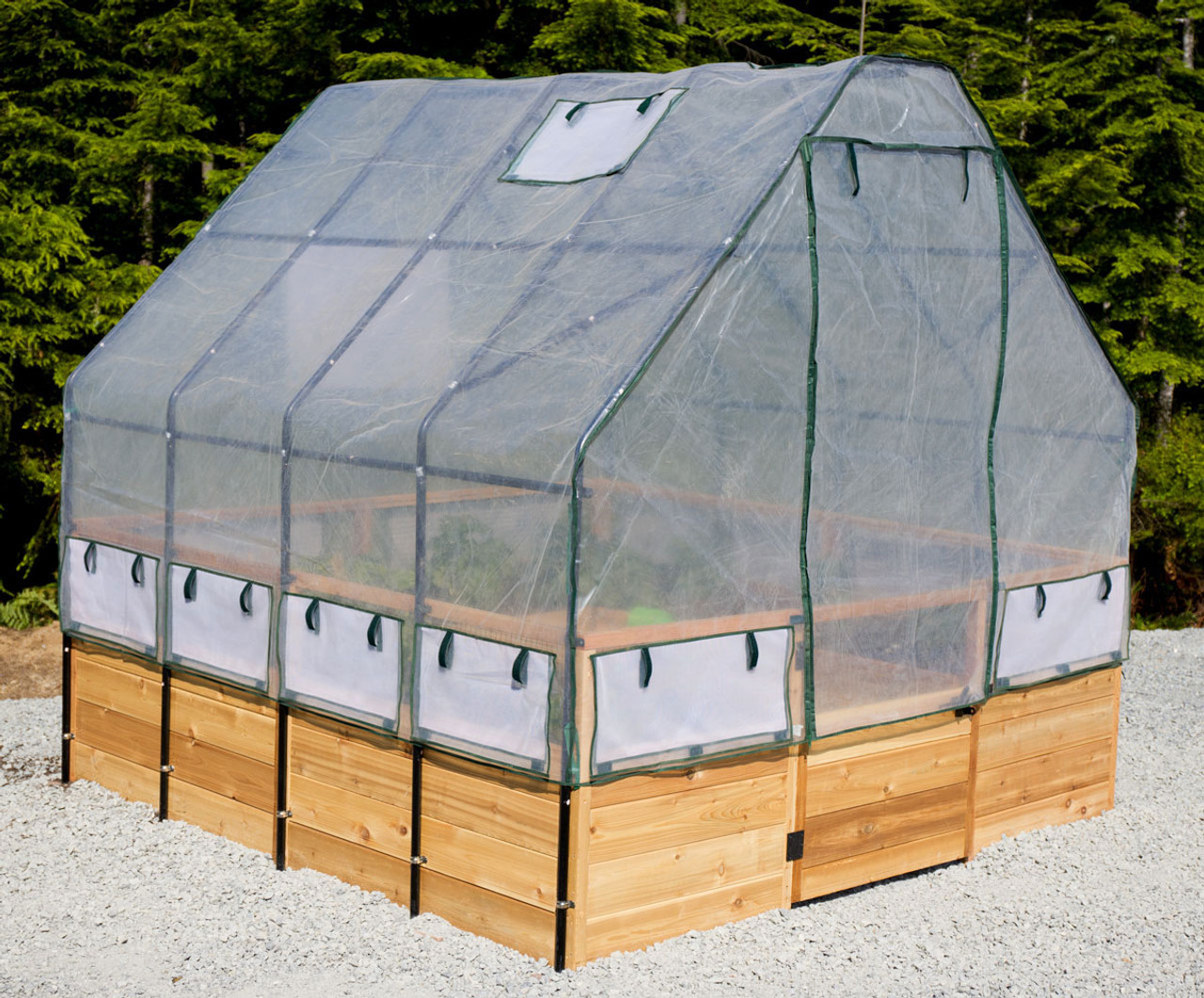 Cedar Complete Raised Garden Bed Kit with Greenhouse Cover 8' x 8'
