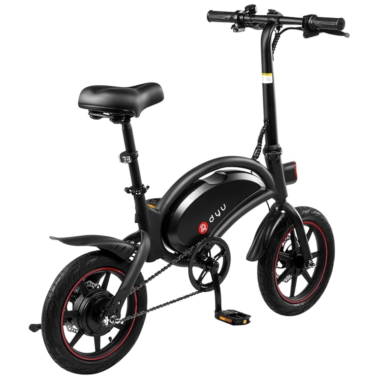 DYU Folding Electric Bike, 14 inch Portable E-bike, Smart Electric Bicycle with Pedal Assist, 3 Riding Modes City EBike with Battery Indicator, Height Adjustable, Compact Portable, Unisex Adult