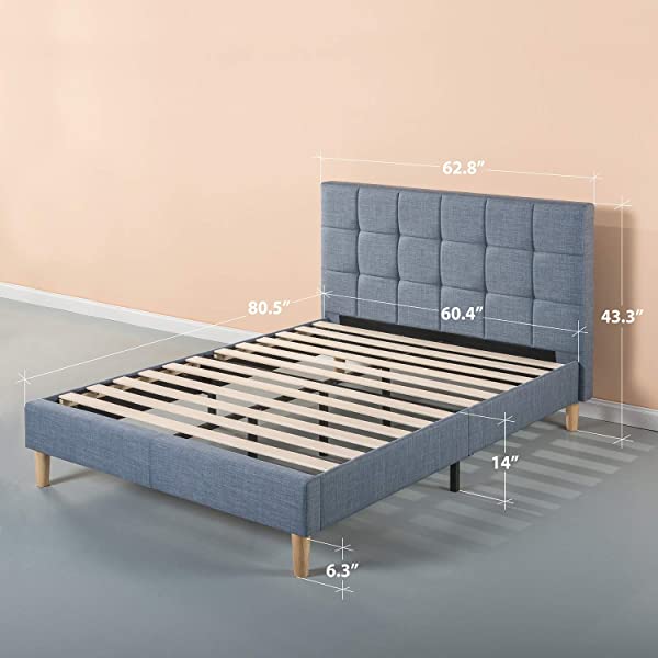 ZINUS Lottie Upholstered Platform Bed Frame / Mattress Foundation / Wood Slat Support / No Box Spring Needed / Easy Assembly, Grey, Queen Grey Queen Standard