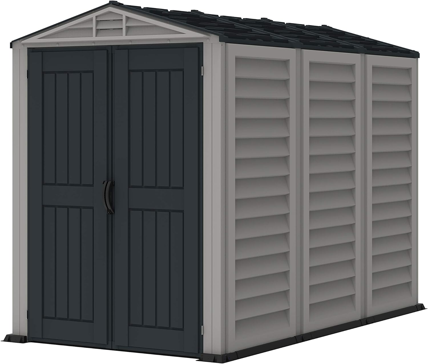 Duramax YardMate PLUS 5 x 8 (4.28 m2) Plastic Garden Shed with Heavy-Duty Plastic Floor, Strong Metal Roof Structure, Fire Retardant & Maintenance-Free Storage Shed, Dark Grey & Adobe