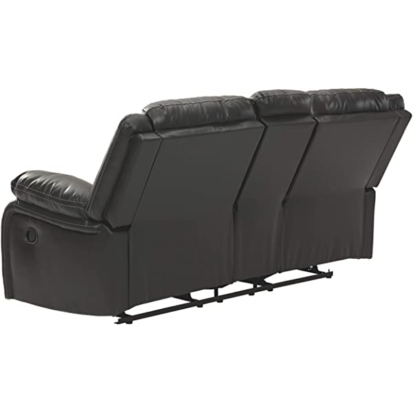 Signature Design by Ashley - Calderwell Contemporary Faux Leather Double Reclining Loveseat w/ Console - Adjustable - Gray Manual Loveseat Grey