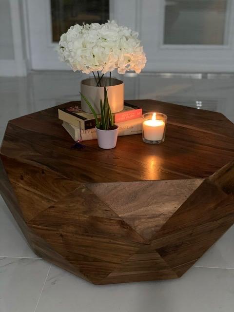 【Furniture】Diamond Shape Acacia Wood Coffee Table with Smooth Top, Dark Brown