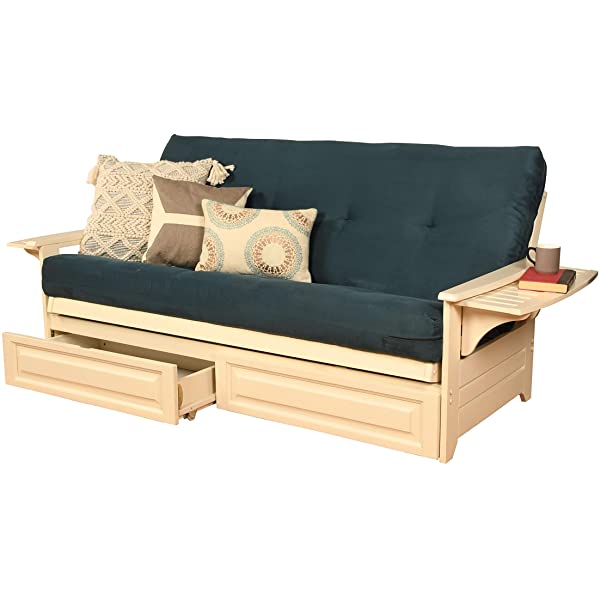 Kodiak Furniture Futon Set, Full, White Suede Navy