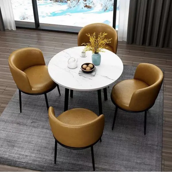 【Furniture】5-Piece Dining Table Set, Modern Round Dining Table & 4 Dining Chairs