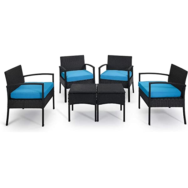 PROHIKER 3 PCS Patio Rattan Conversation Chair Set, 3 PCS Patio Wicker Rattan Furniture Set, Patio Wicker Rattan Table Brown