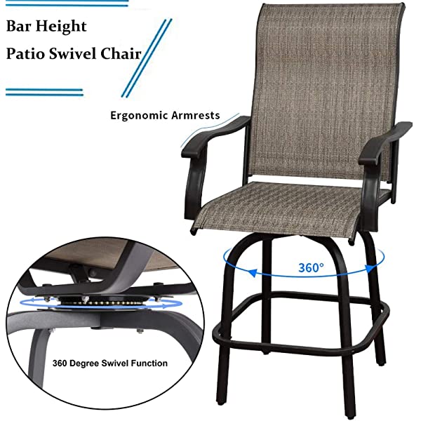 Will-Mall Patio Furniture Swivel Bar Chairs Set of 2, Outdoor High Bistro Stools, Textilene Fabric Bar Height Patio Chairs, for Lawn, Backyard and Garden (2 Bar Chairs)
