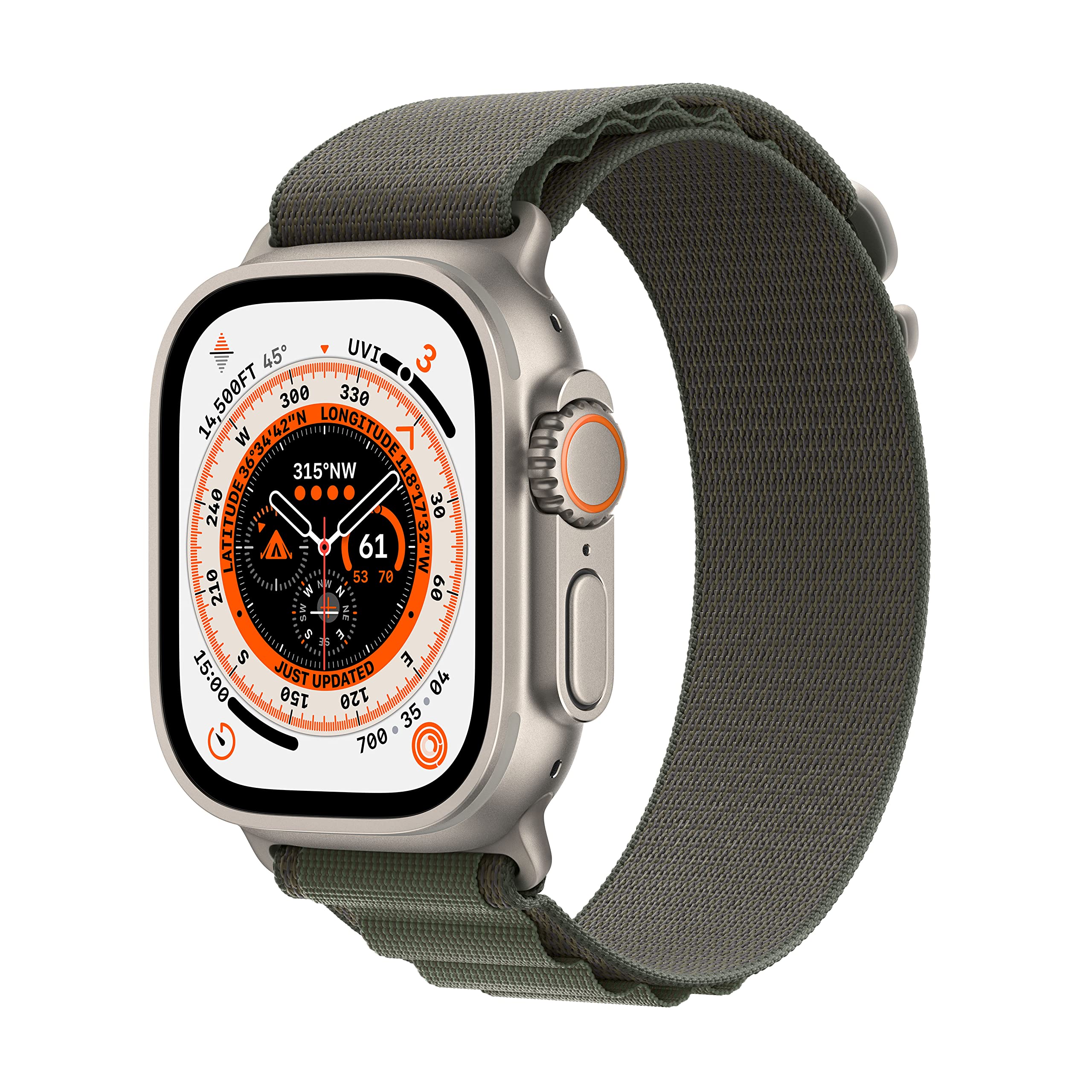 Apple Watch Ultra [GPS + Cellular 49mm] Smart Watch wRugged Titanium Case & Orange Alpine Loop Medium