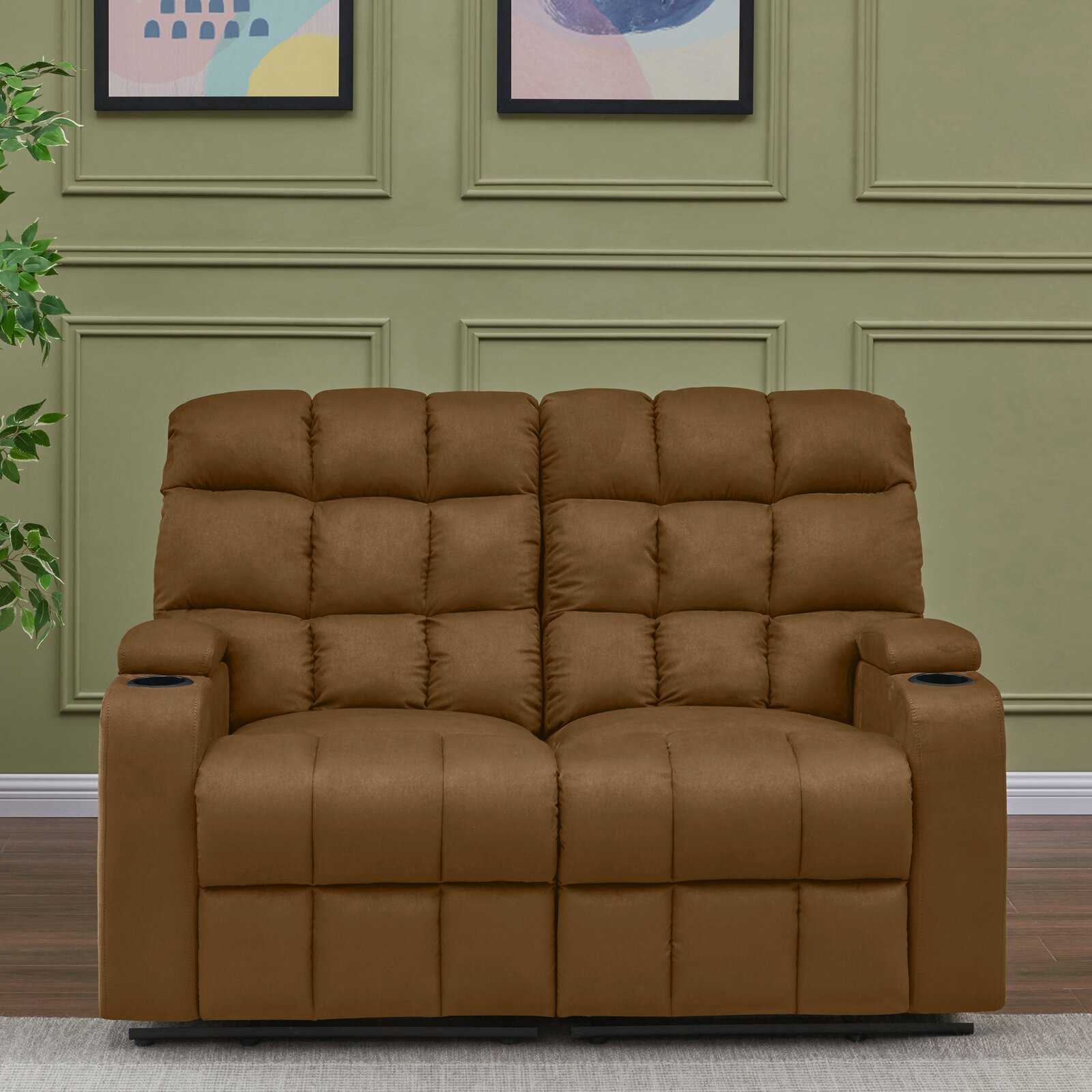 【Furniture】Grigor 57.5'' Wide Home Theater Loveseat with Cup Holder