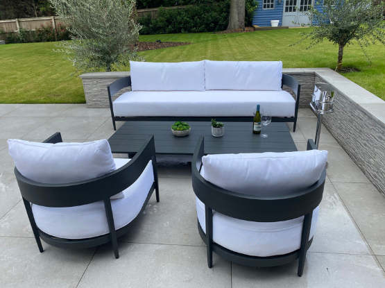 Garden Furniture in Aluminium in Anthracite Grey - 4 pcs (1 Sofa 2 chairs & 1 table) Moon Sofa Set