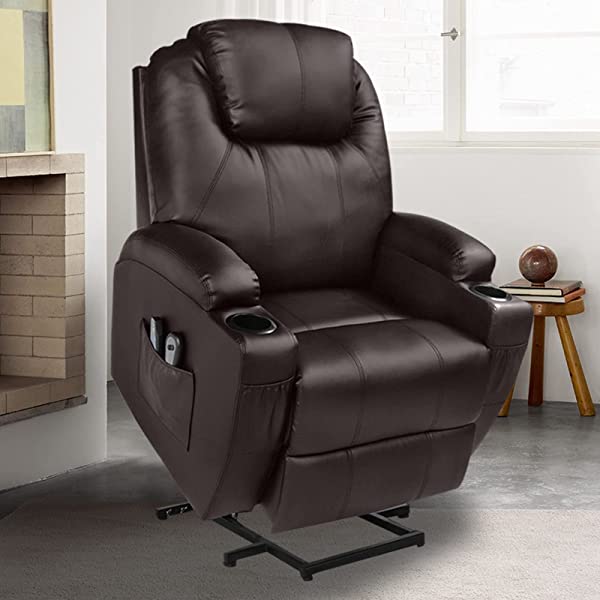 JOVNO Power Lift Recliner Chair Single Living Room Sofa with Massage,Home Theater Seating with Heat and Vibration Sofa Back and Detachable Armrest (Brown)