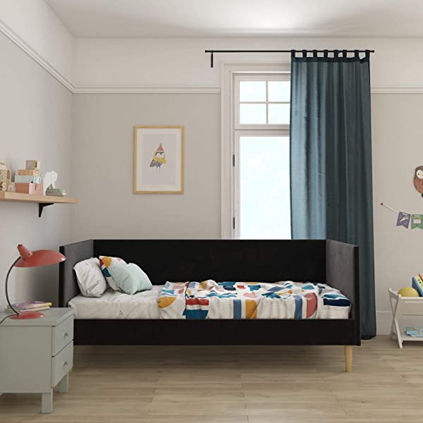 DHP Franklin Mid Century Upholstered Daybed, Sofa Bed, Twin Size Frame, Tan Linen Linen Twin Tan