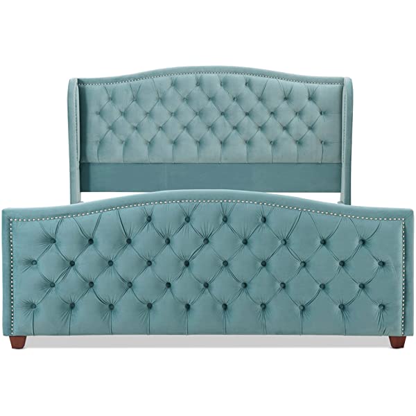 Jennifer Taylor Home Marcella Collection Queen Wingback Tufted Hand-Applied Nail Heads Upholstered Bed, Antique White Antique White Queen