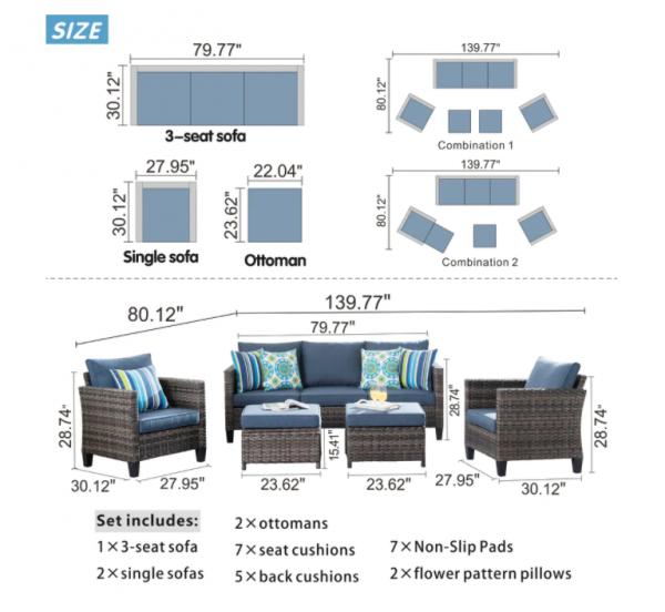 Ovios 5-piece Outdoor High-back Wicker Sectional Set