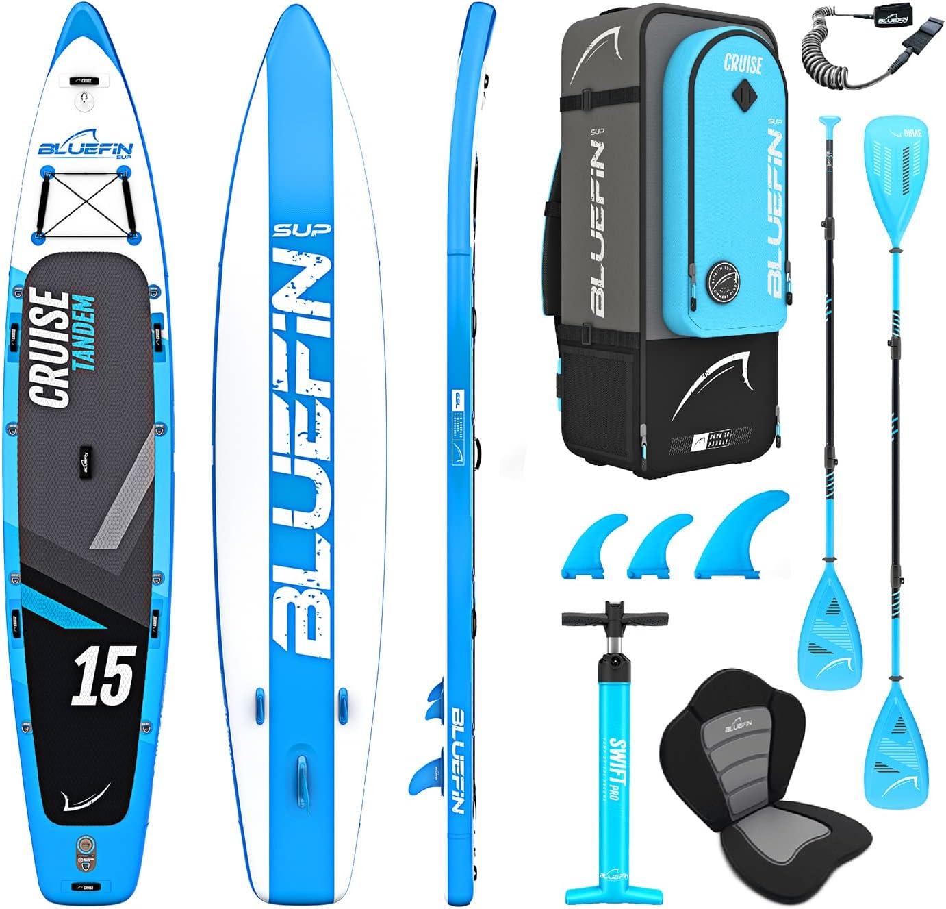 Bluefin Cruise SUP Inflatable Stand Up Paddle Board | Premium Paddleboard Accessories | Multiple sizes: Kids, 9'8, 10'4, 10’8, 12’, 15'