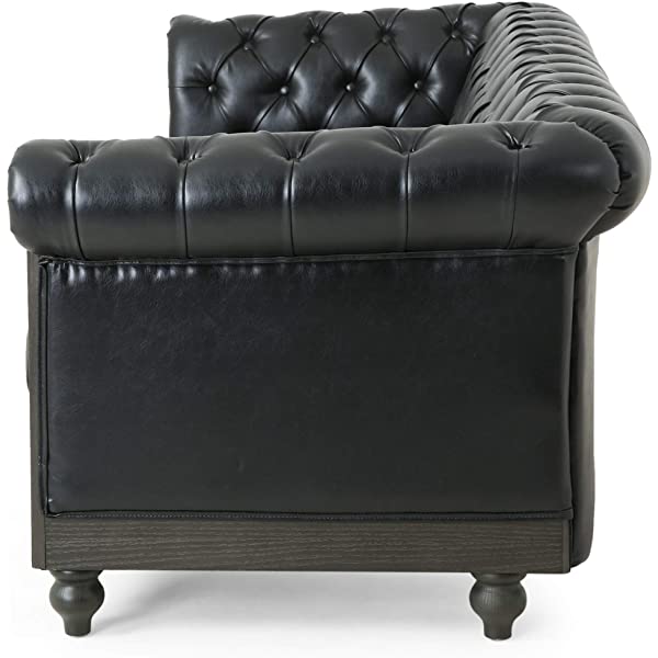 Christopher Knight Home Castalia Sofas, Midnight Black + Dark Brown Midnight Black + Dark Brown Birch Wood