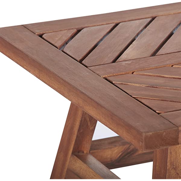 Walker Edison 5 Person Outdoor Wood Chevron Patio Furniture Dining Set Table Chairs Bench All Weather Backyard Conversation Garden Poolside Balcony, 4 Piece, Brown Brown 4 Piece Dining Set