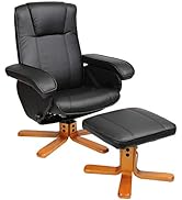 EVRE Armchair With Foot Stool & Reclining Functions Swivel Padded Faux Leather - Black