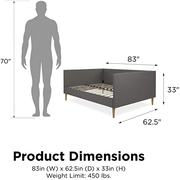 DHP Franklin Mid Century Upholstered Daybed, Sofa Bed, Twin Size Frame, Tan Linen Linen Twin Tan