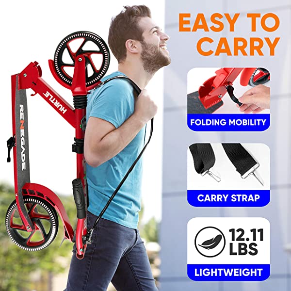 Hurtle Scooter – Scooter for Teenager – Kick Scooter – 2 Wheel Scooter with Adjustable T-Bar Handlebar – Folding Adult Kick Scooter with Alloy Anti-Slip Deck Pink