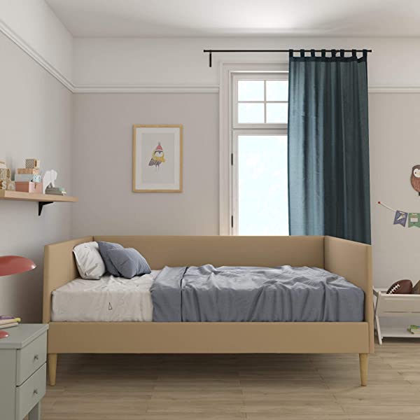 DHP Franklin Mid Century Upholstered Daybed, Sofa Bed, Twin Size Frame, Tan Linen Linen Twin Tan