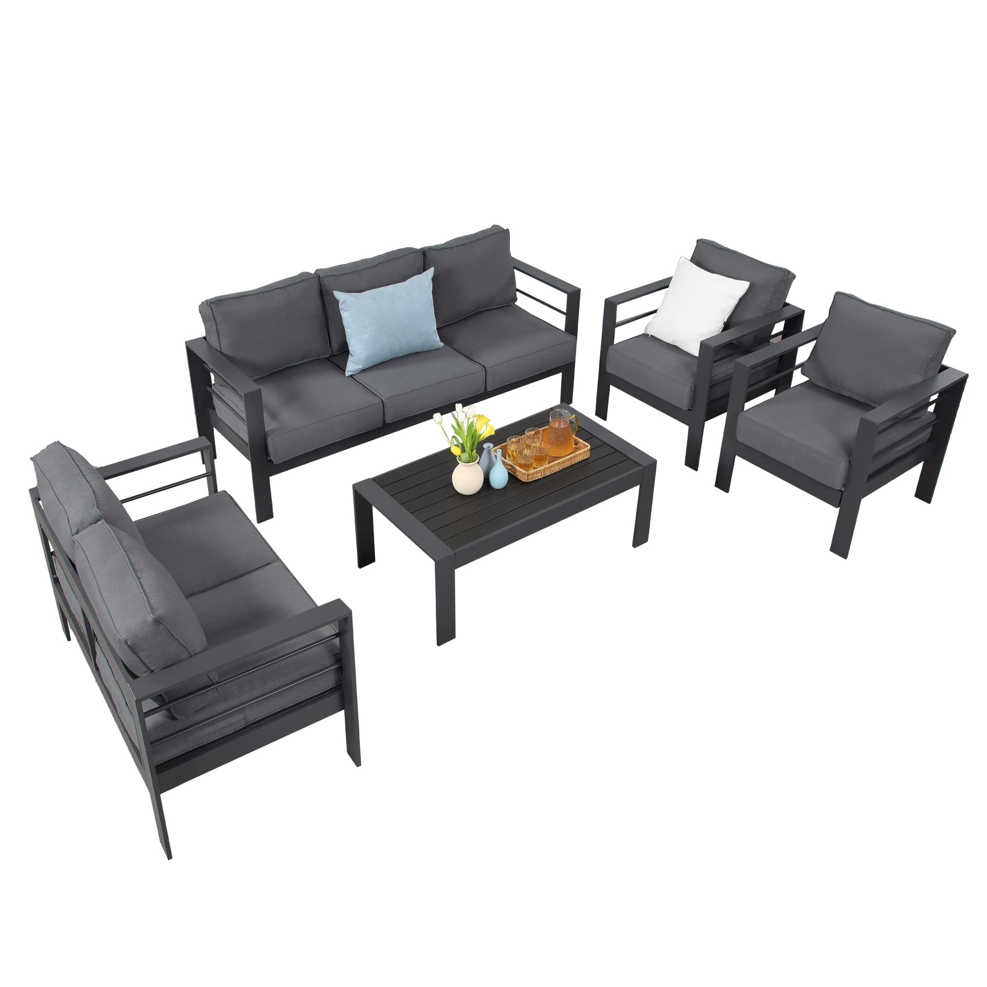 【Furniture】Aluminum Outdoor Patio Furniture Set, Outdoor Sectional Metal Sofa with 5