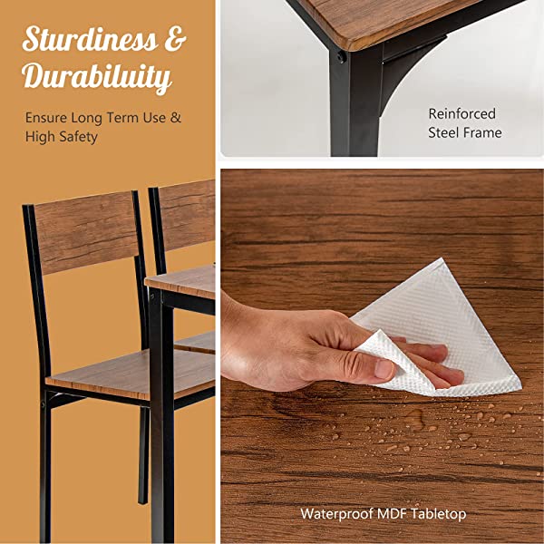 Giantex Dining Table Set for 4, Kitchen Table with Bench and Chairs, Industrial Gathering Bench Dining Set W/Metal Frame & Storage Rack, Dinette Set, Modern Functional Desk Set (Black Oak)