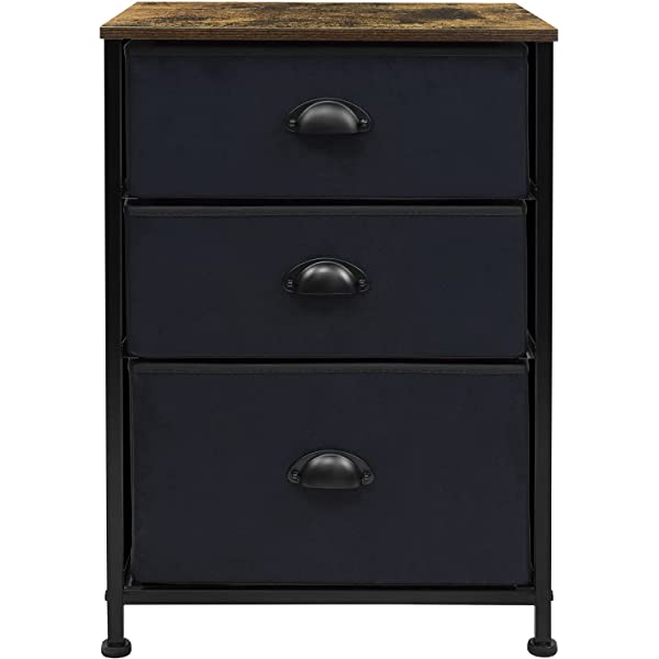 Sorbus Nightstand with 3 Drawers - Bedside Furniture & Accent End Table Chest for Home, Bedroom Accessories, Office, College Dorm, Steel Frame, Wood Top, Easy Pull Fabric Bins (Gray) Grey