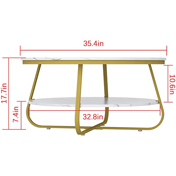 Elephance Round Coffee Table with Storage, 35.8 Inch Rustic Wood Coffee Table with Strong Metal Frame for Living Room, Dining Room, Cocktail Table, Round Sofa Table (Almond)