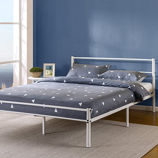 Zinus Geraldine 12 inch White Metal Platform Bed Frame with Headboard and Footboard / Premium Steel Slat Support / Mattress Foundation, Full White Full Bed Frame