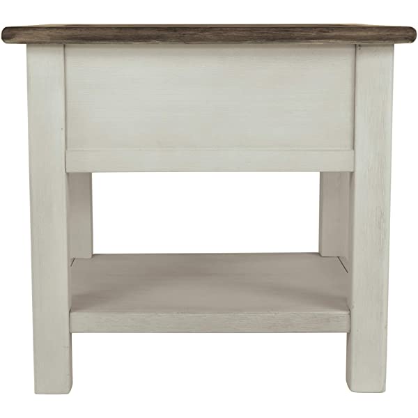 Signature Design by Ashley Tyler Creek Rustic Chair Side End Table with Pull-Out Tray & USB Ports, Brown Blackish Brown Table