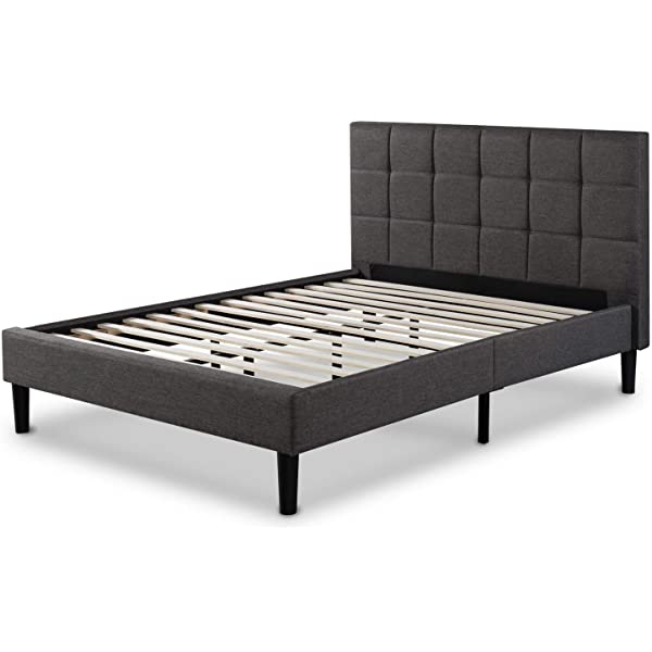 ZINUS Lottie Upholstered Platform Bed Frame / Mattress Foundation / Wood Slat Support / No Box Spring Needed / Easy Assembly, Grey, Queen Grey Queen Standard